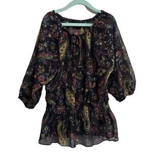 BCX Girl Blouse Small Multicolor Peasant Floral Paisley Print Ruffle